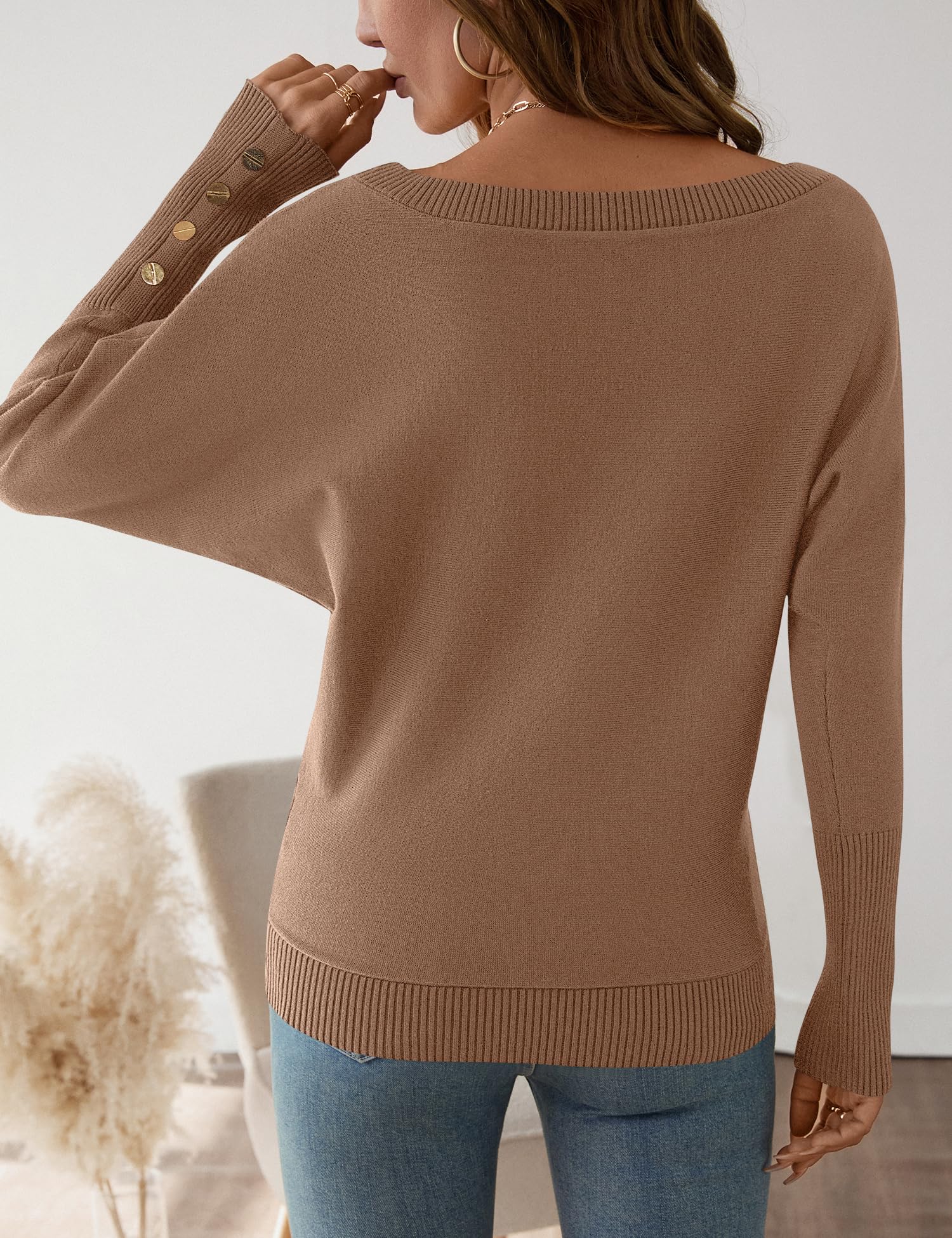 Women's Off The Shoulder Sweater - Oversized Knit Batwing Sleeve Pullover