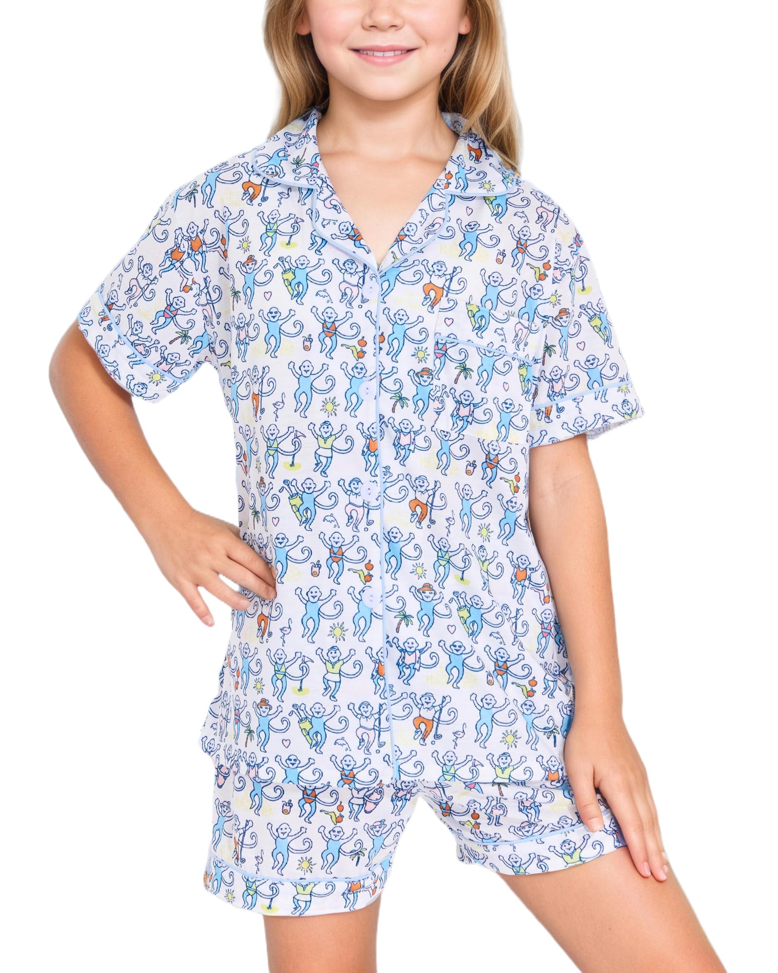 Roller Rabbit Pajamas Kids - Girls Summer 2 Piece Set - Button Down Top and Shorts