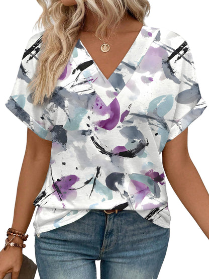 Womens Summer Tops V Neck Short Sleeve Shirts Casual Dolman Sleeve Fashion Blouse