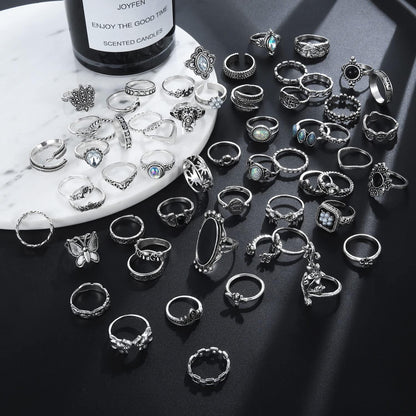 Vintage Silver Knuckle Rings Set 42 Pieces Adjustable Gothic Stackable Rings