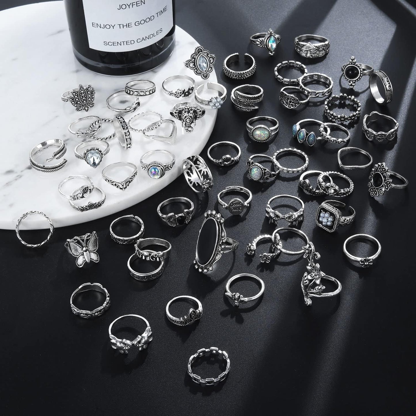 Vintage Silver Knuckle Rings Set 42 Pieces Adjustable Gothic Stackable Rings