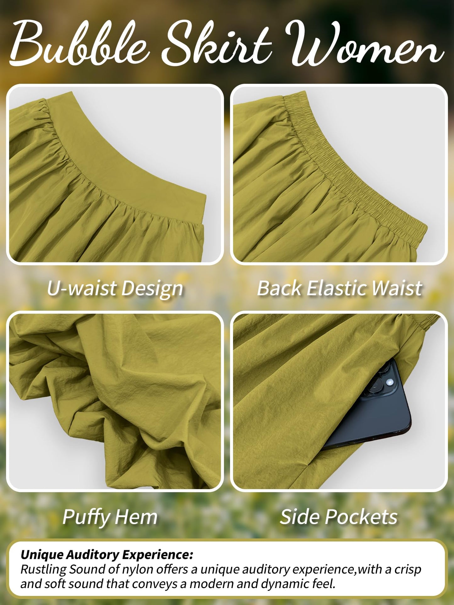 Bubble Skirt with Pockets - Elastic Waist Y2K A-Line Long Skirt for Women