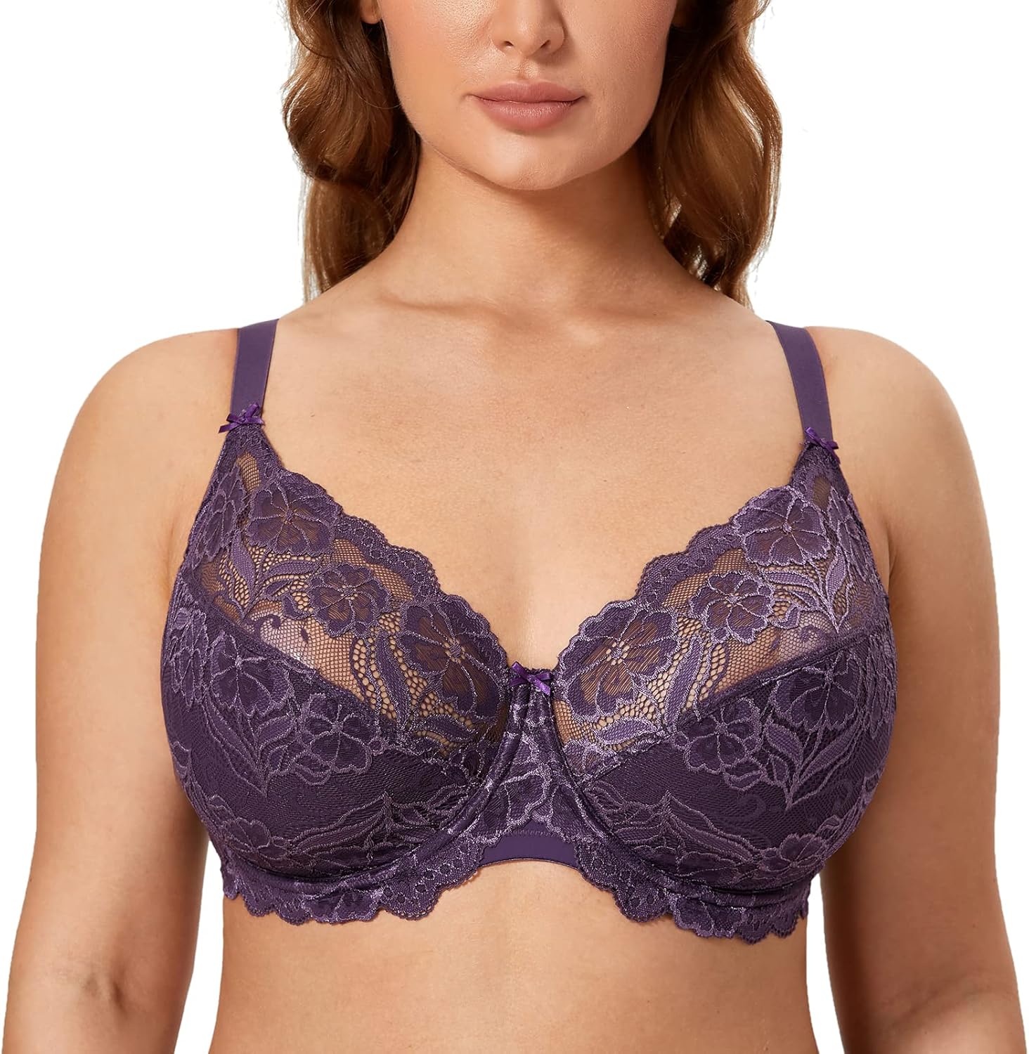 Plus Size Full Coverage Bra - Lace Underwire Unlined Bra Up to J Cup