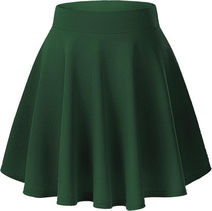 Women Flared Mini Skater Skirt - Stretchy A-Line Circle Skirt Green