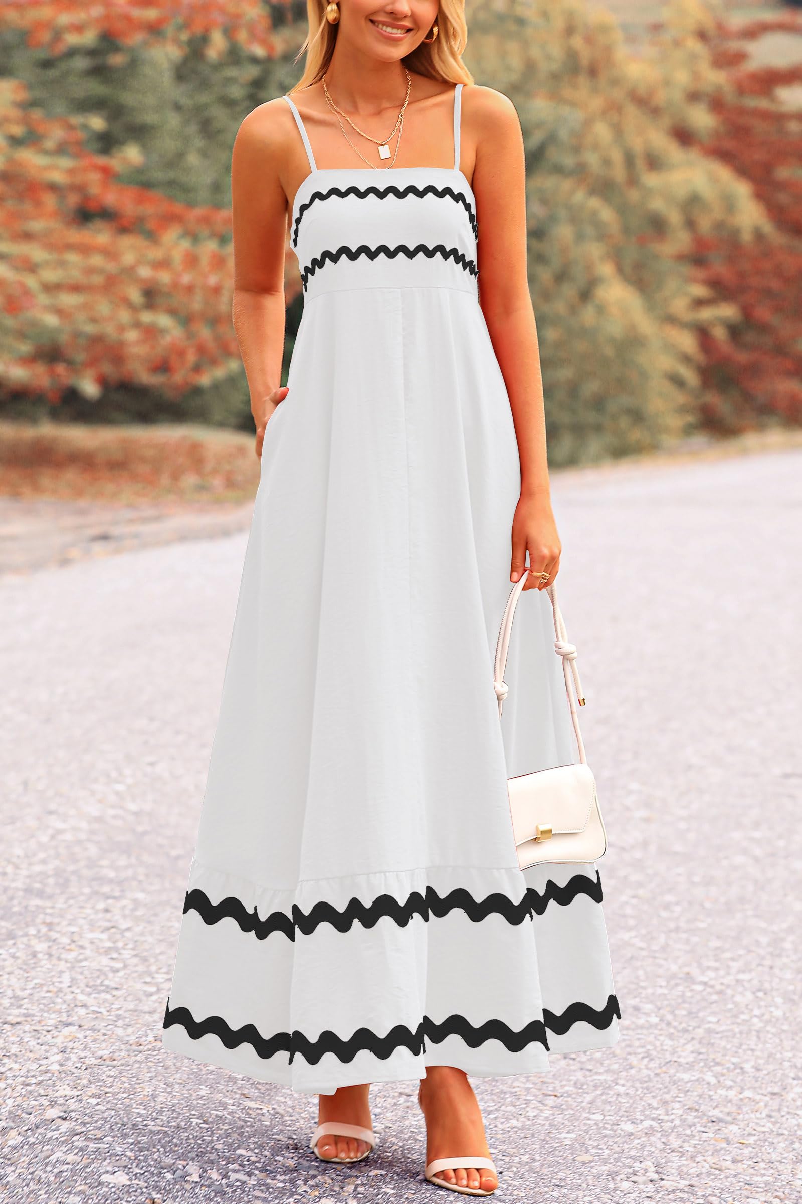 Blue Casual Dresses - Women's Sleeveless Spaghetti Strap Maxi Dress - Flowy Beach Ruffle