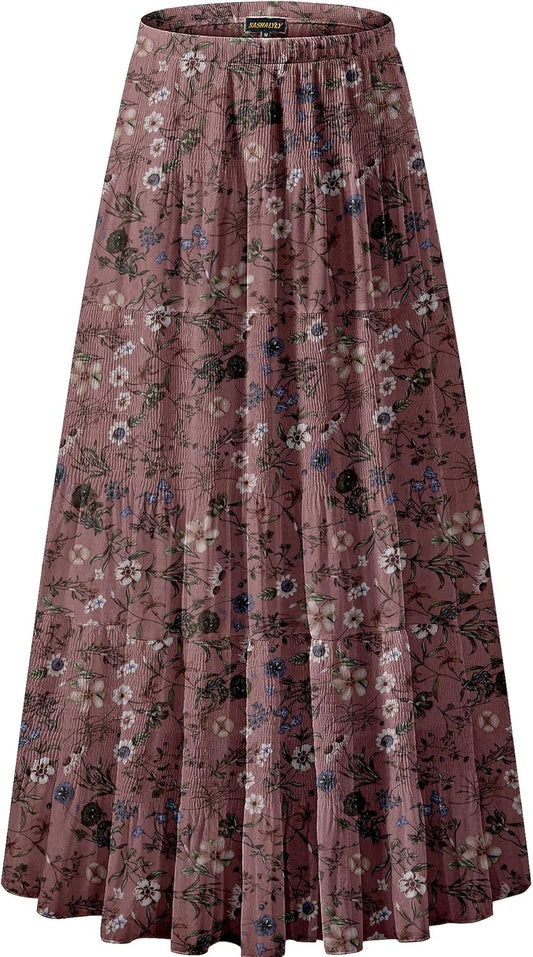 Chiffon Maxi Skirt for Women - High Waist Pleated A-Line Flared Long Skirt