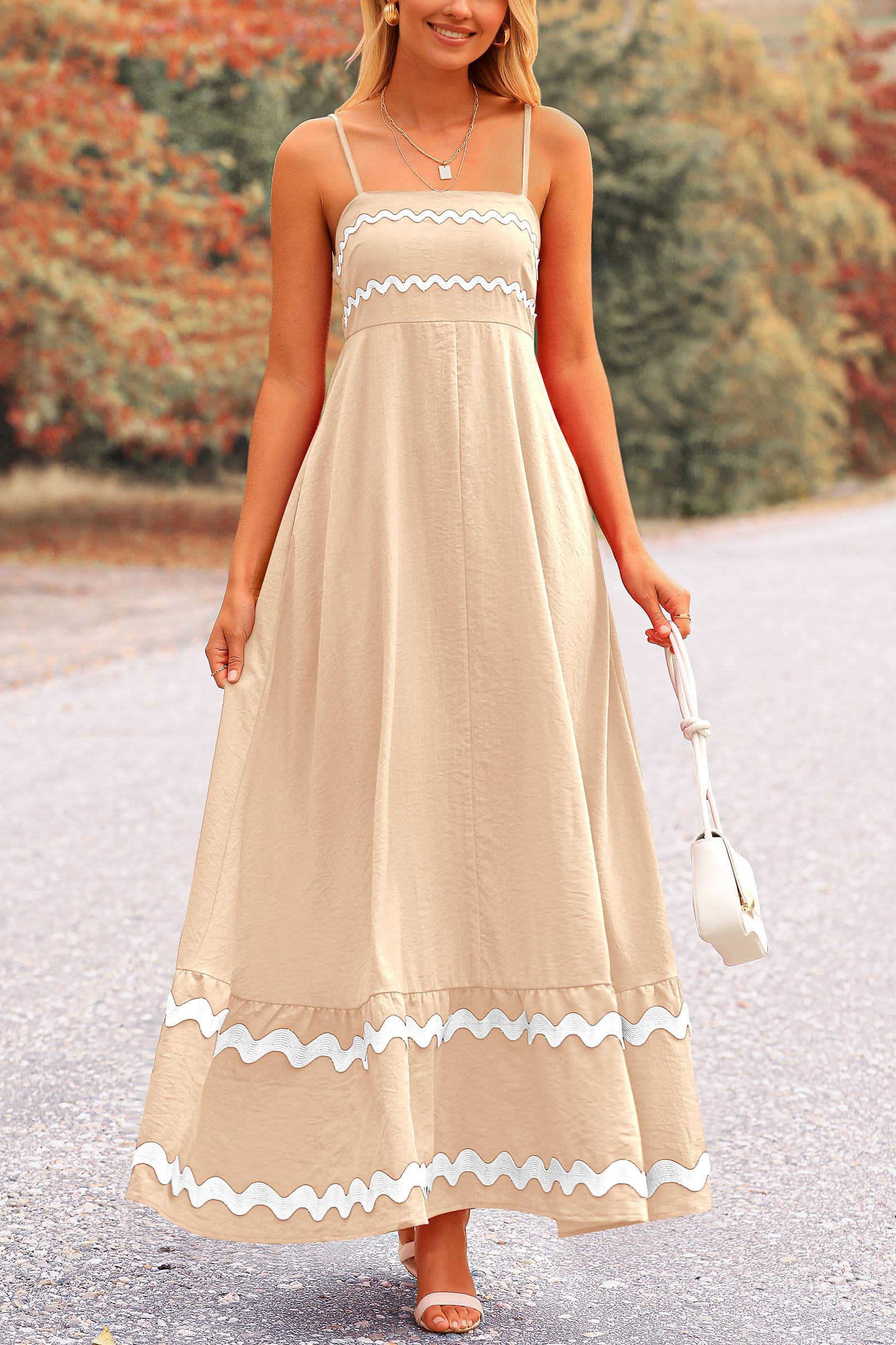 Blue Casual Dresses - Women's Sleeveless Spaghetti Strap Maxi Dress - Flowy Beach Ruffle