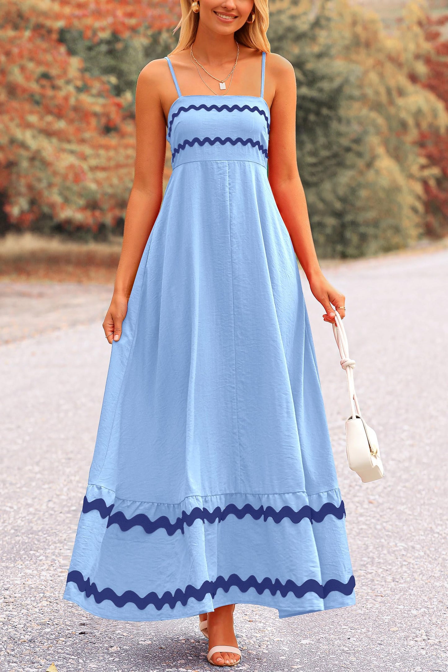 Blue Casual Dresses - Women's Sleeveless Spaghetti Strap Maxi Dress - Flowy Beach Ruffle