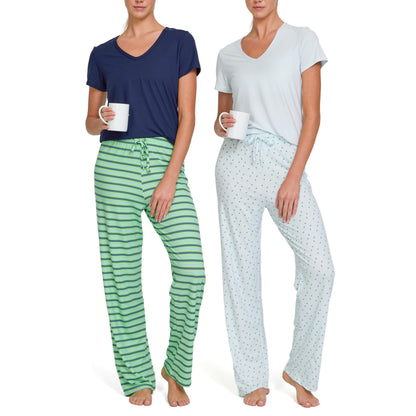 Women's Pajama Sets 2 Pack - Soft Lounge PJ Pants Set for Sleeping & Lounging