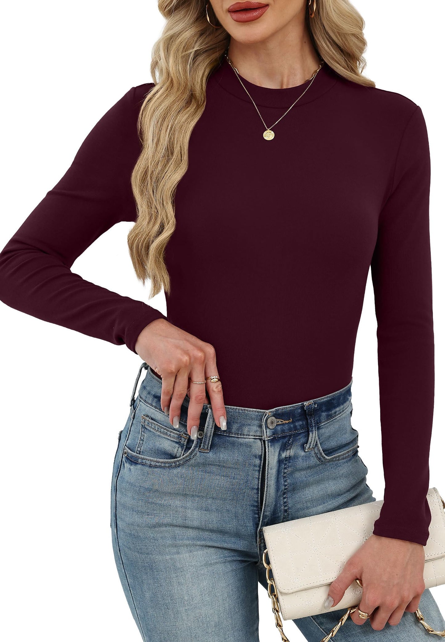 Women's Long Sleeve Thermal Shirt - Fleece Mock Neck Slim Fit Top