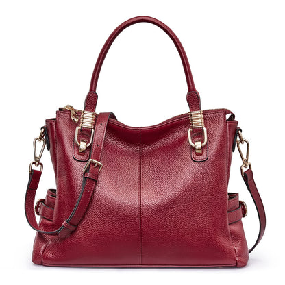 Women Genuine Leather Handbag - Soft Satchel Tote Shoulder Bag with Adjustable Strap