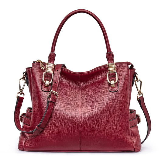 Women Genuine Leather Handbag - Soft Satchel Tote Shoulder Bag with Adjustable Strap
