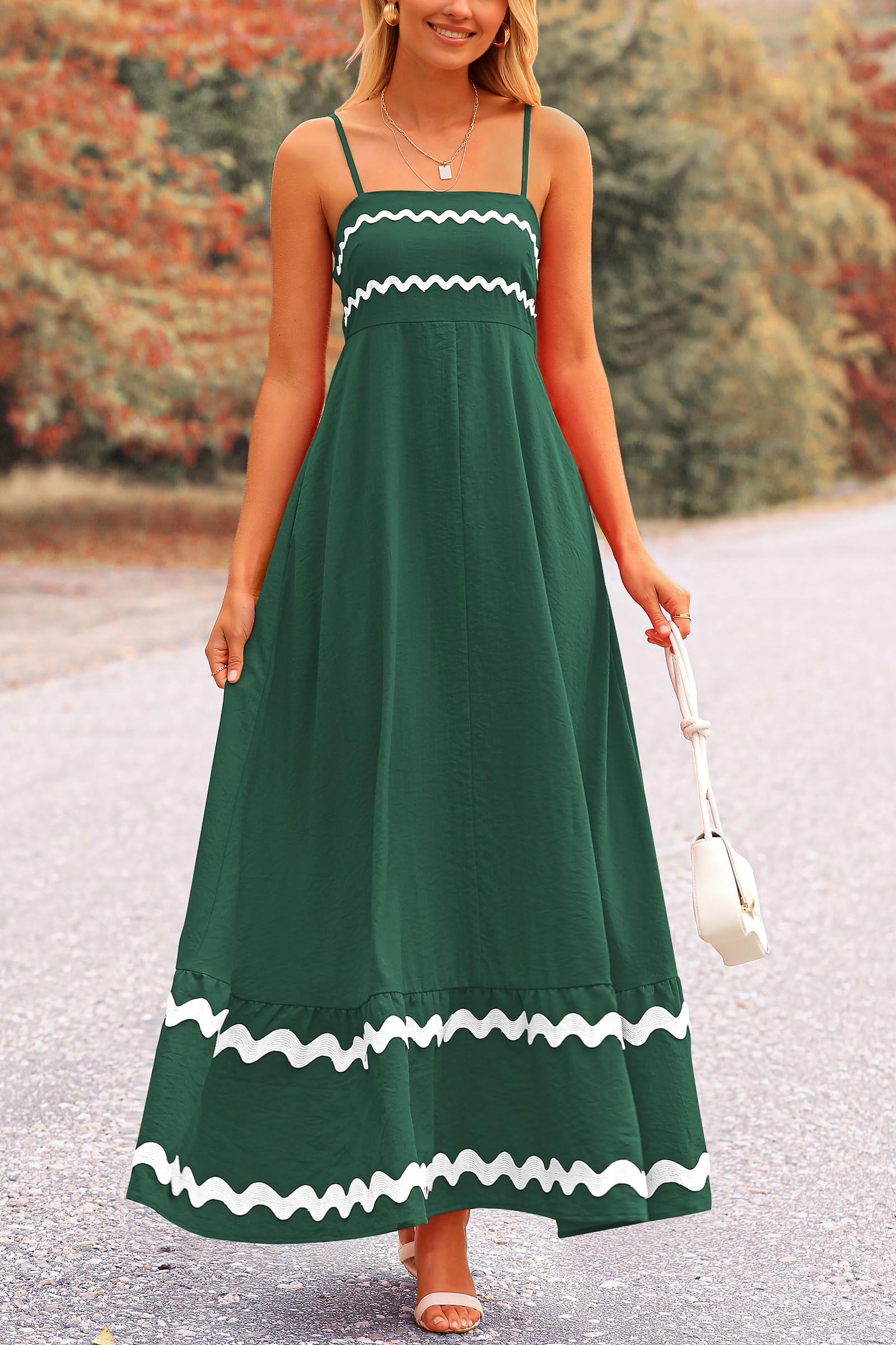 Blue Casual Dresses - Women's Sleeveless Spaghetti Strap Maxi Dress - Flowy Beach Ruffle