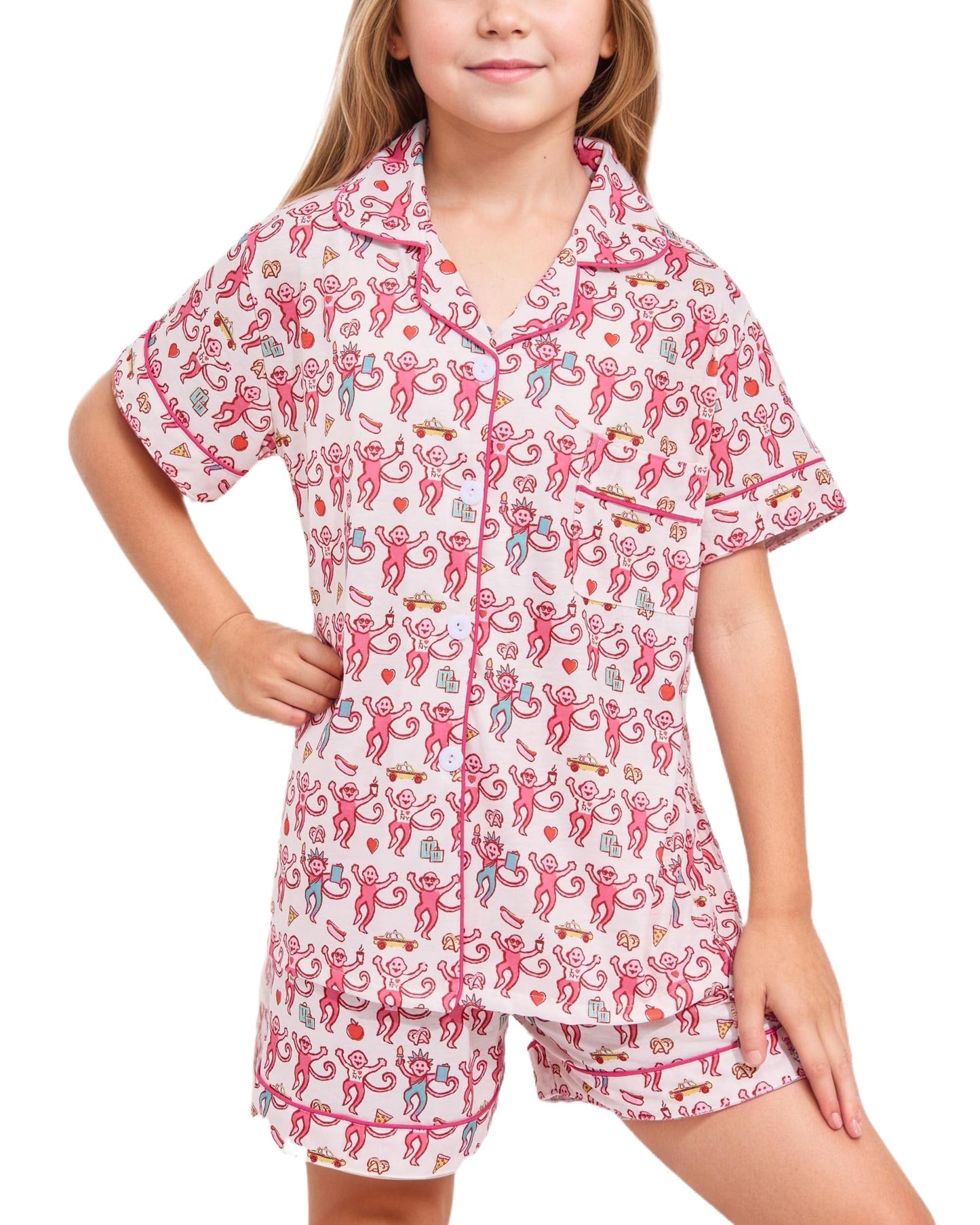 Roller Rabbit Pajamas Kids - Girls Summer 2 Piece Set - Button Down Top and Shorts Crawdad