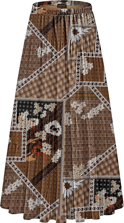 Chiffon Maxi Skirt for Women - High Waist Pleated A-Line Flared Long Skirt