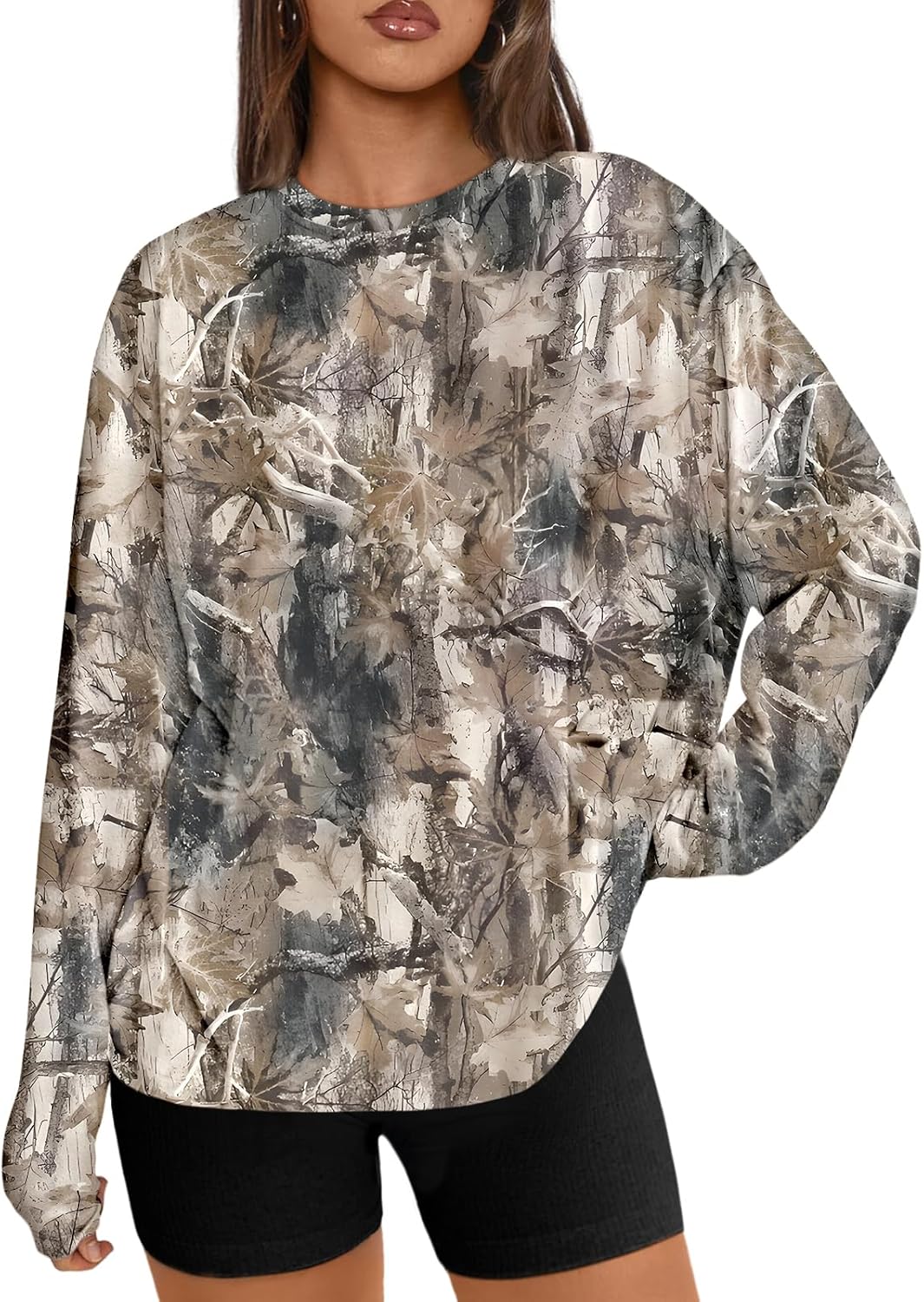 Women's Oversized Long Sleeve T-Shirt Casual Crewneck Basic Tee