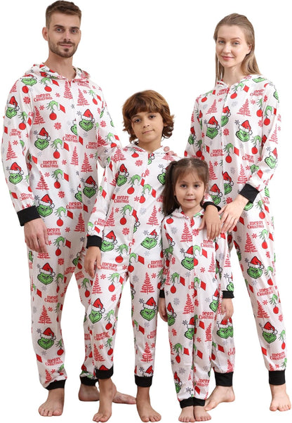 Matching Christmas Onesies for Family - Zip Up One-Piece Holiday Pajamas White