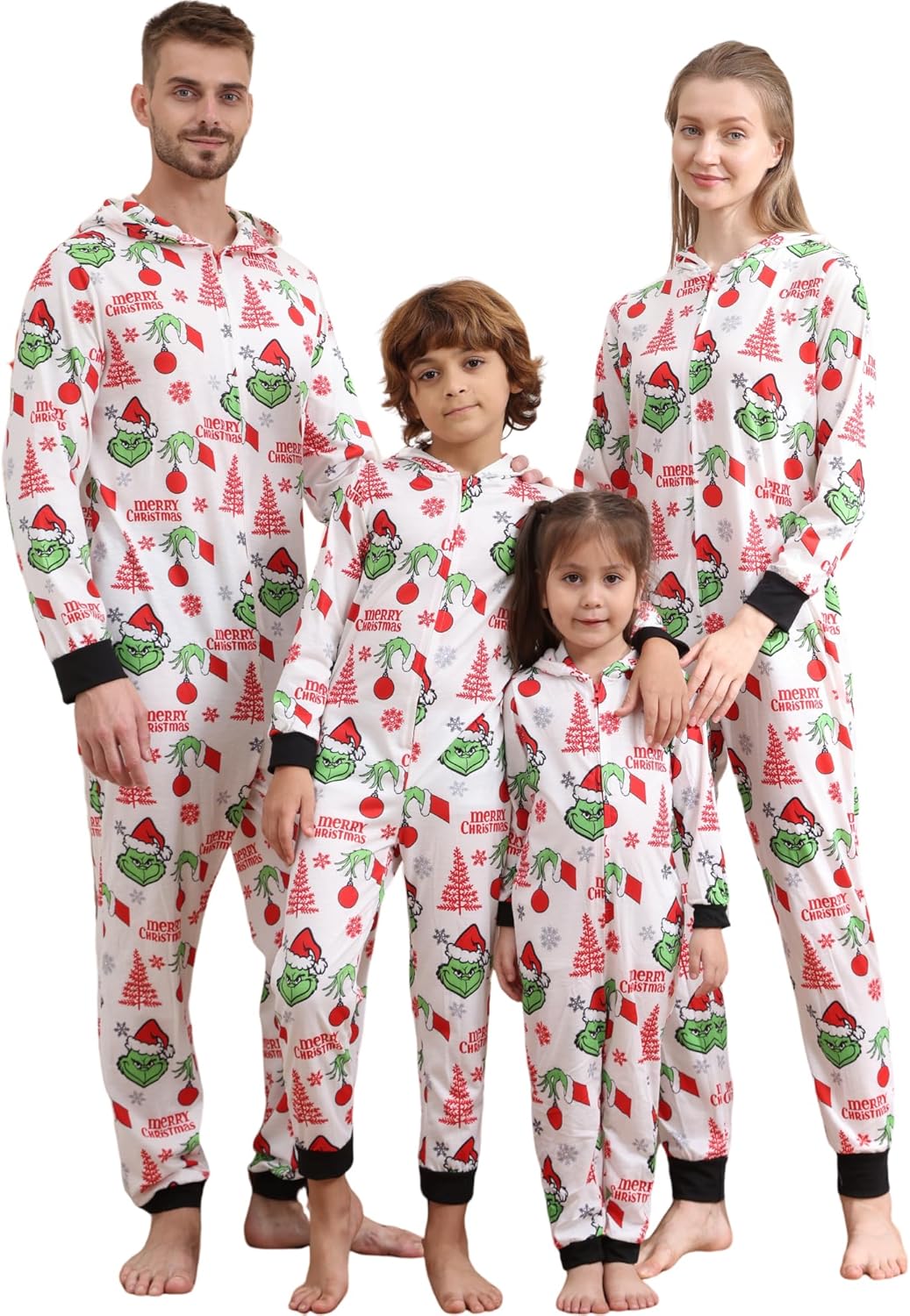Matching Christmas Onesies for Family - Zip Up One-Piece Holiday Pajamas White