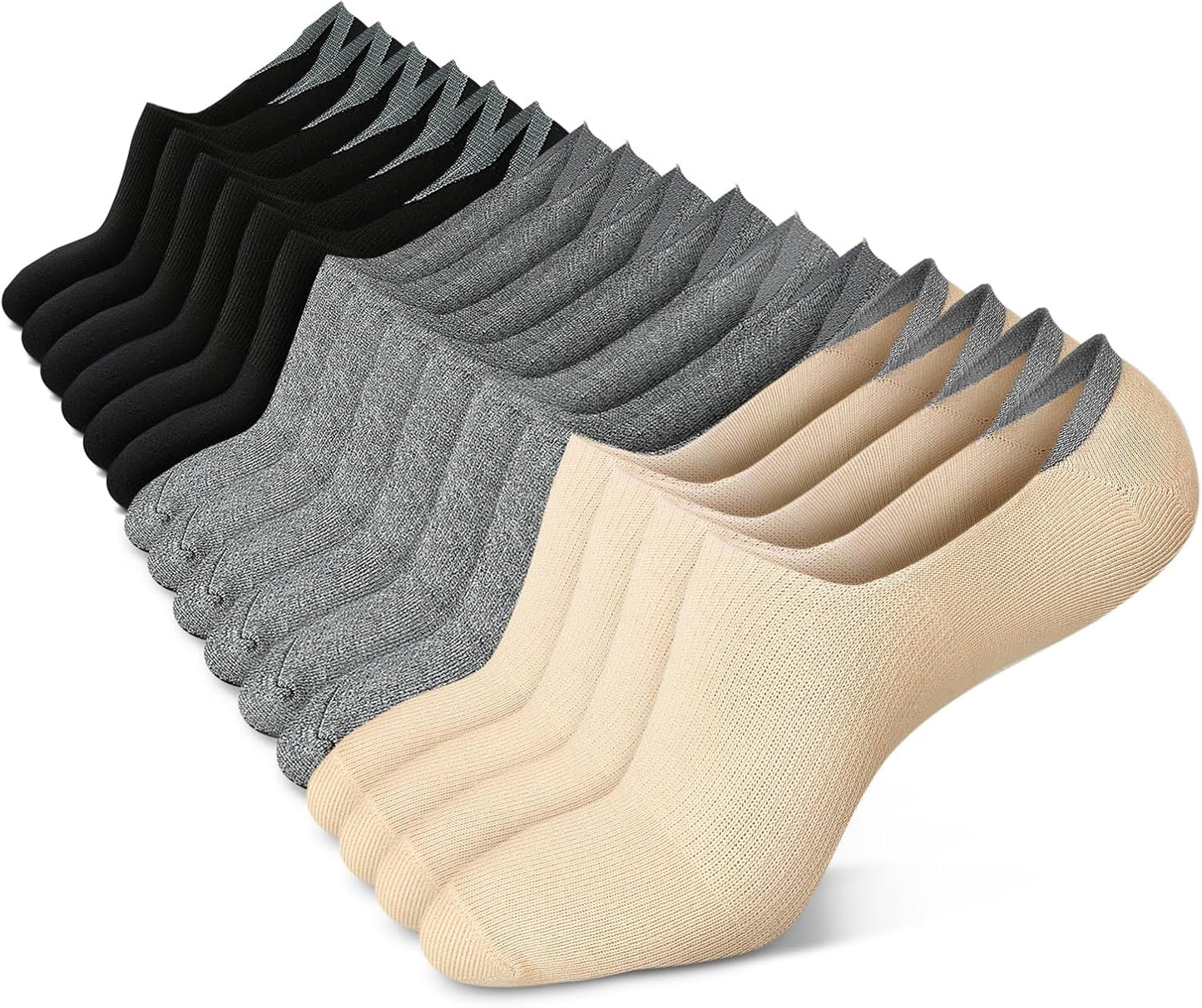 Women No Show Socks - Non Slip Low Cut Invisible Socks 4/8 Pairs 8 Pairs_3 Colors (3black3gray2nude)