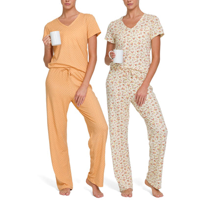 Women's Pajama Sets 2 Pack - Soft Lounge PJ Pants Set for Sleeping & Lounging