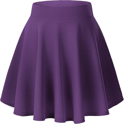 Women Flared Mini Skater Skirt - Stretchy A-Line Circle Skirt