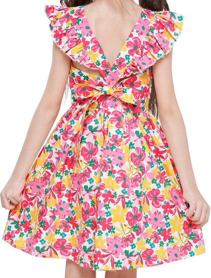 Girls Floral Cotton Dress - Sleeveless Summer Dress with Zipper Closure D70