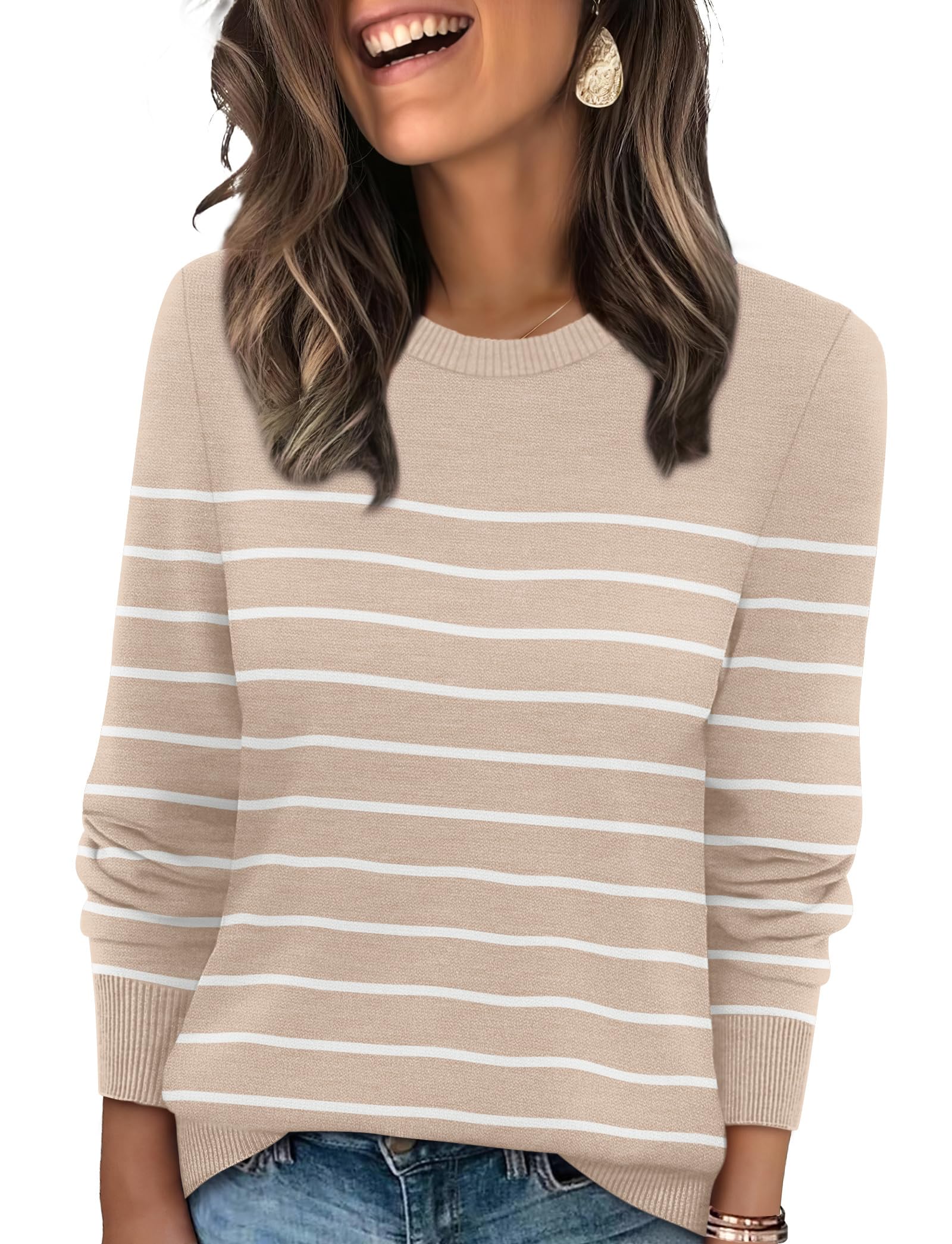 Women's Lightweight Sweaters - Long Sleeve Crewneck Pullover Tops