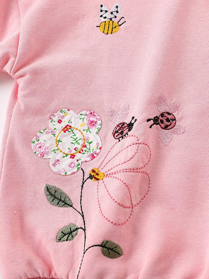 Children's Floral Embroidered Sweatshirt & Pants Set