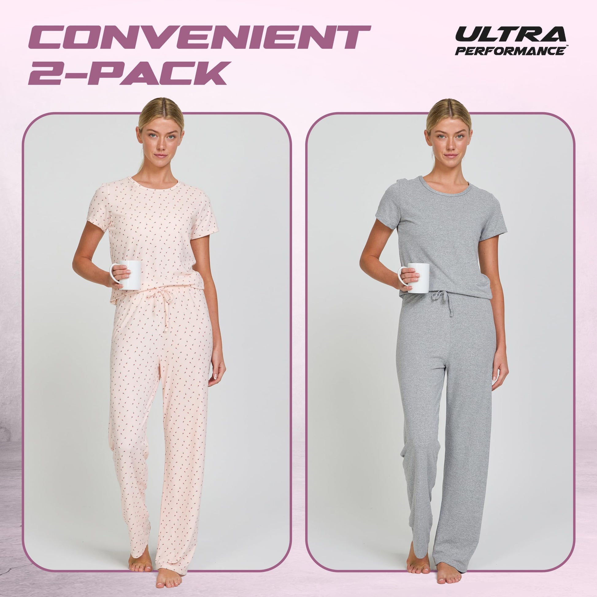 Women's Pajama Sets 2 Pack - Soft Lounge PJ Pants Set for Sleeping & Lounging