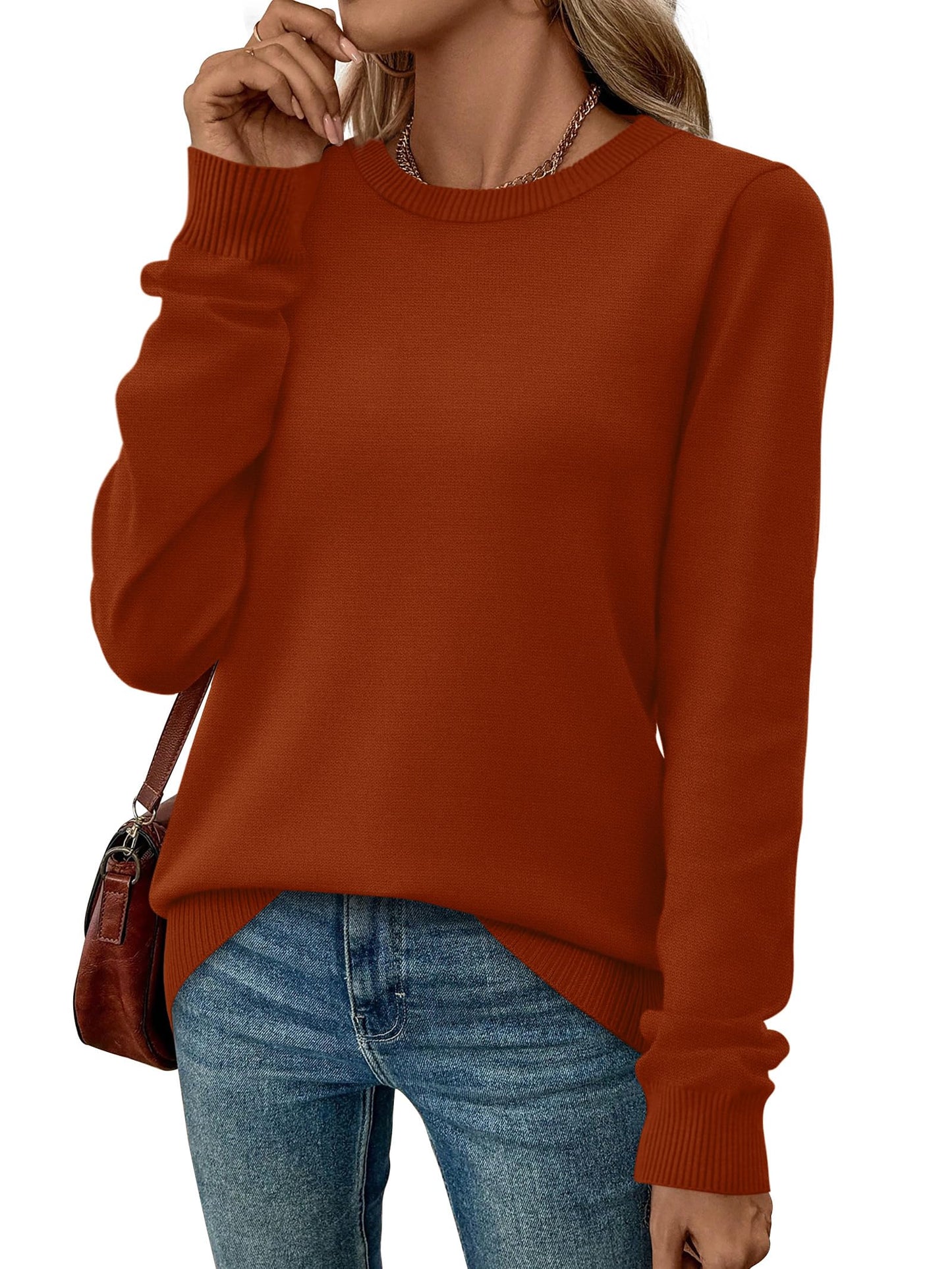 Women's Lightweight Sweaters - Long Sleeve Crewneck Pullover Tops