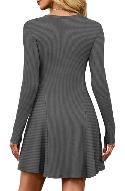 Women's Sweater Dress - Long Sleeve Ribbed Knit Fit and Flare A-Line Dress