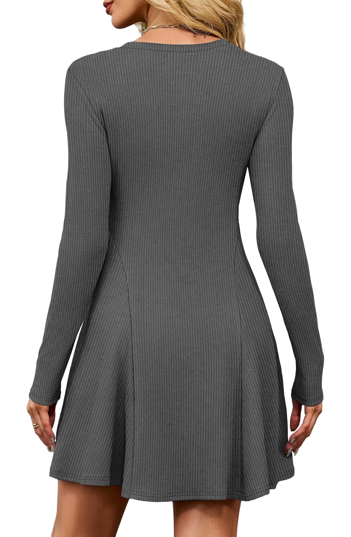 Women's Sweater Dress - Long Sleeve Ribbed Knit Fit and Flare A-Line Dress