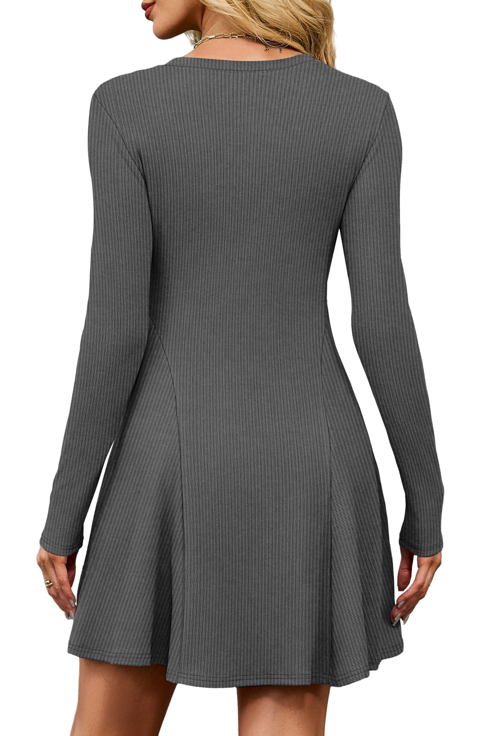 Women's Sweater Dress - Long Sleeve Ribbed Knit Fit and Flare A-Line Dress