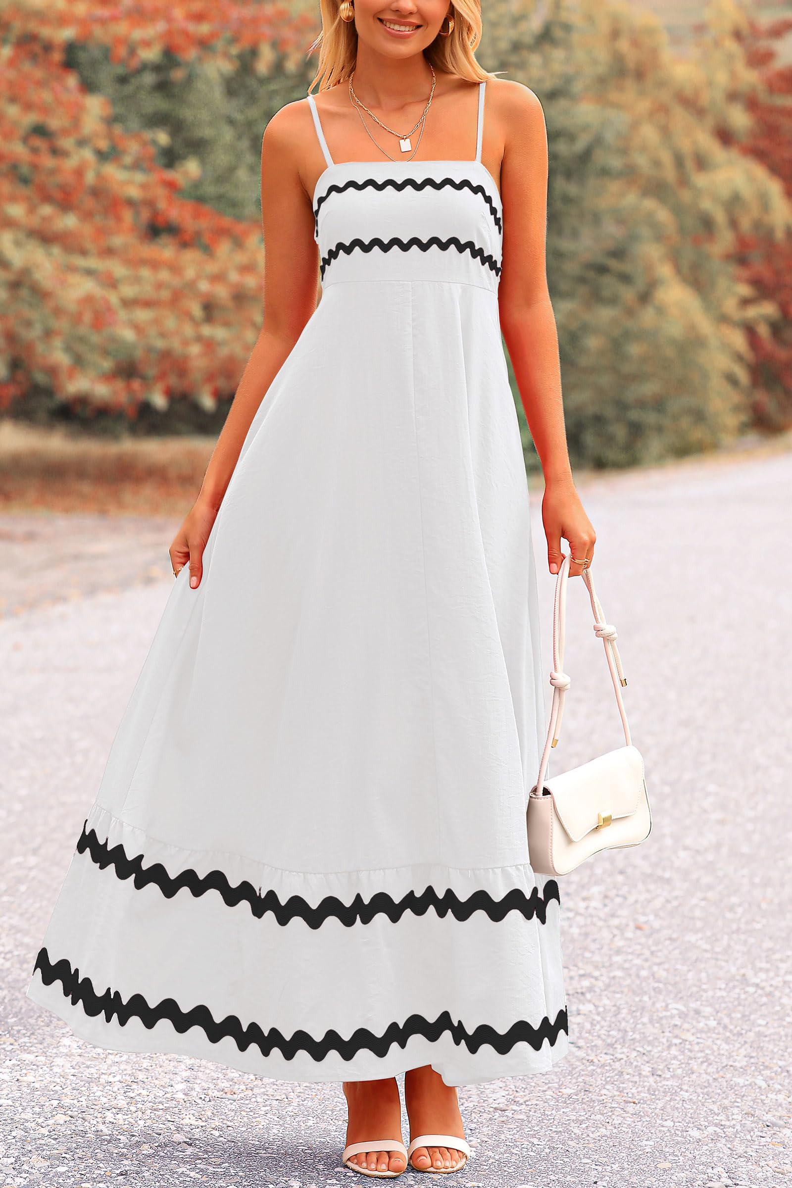 Blue Casual Dresses - Women's Sleeveless Spaghetti Strap Maxi Dress - Flowy Beach Ruffle