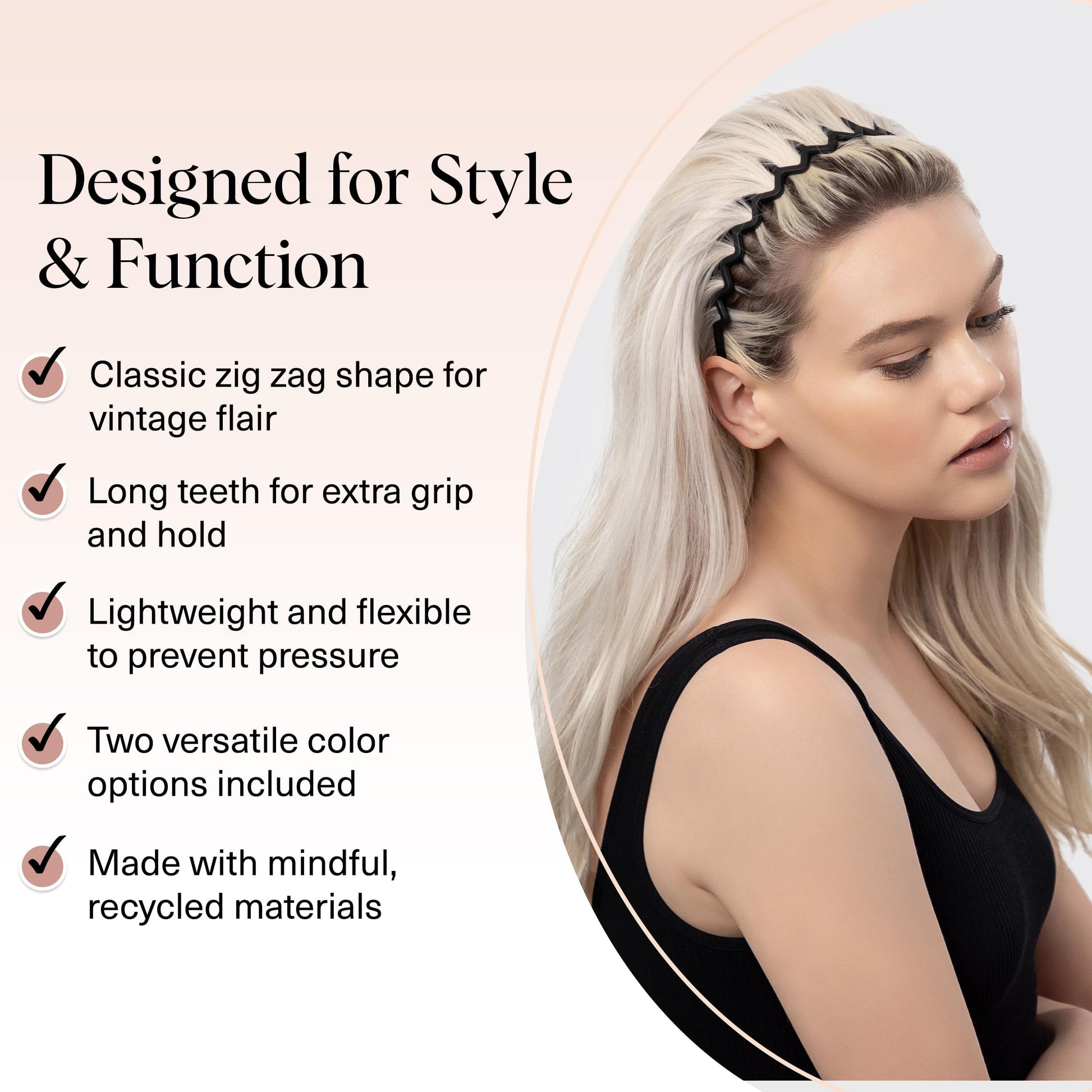 Women Accessories - Comfortable Comb Headbands with Teeth - Recycled Plastic Hair Accessories - 2 Pack