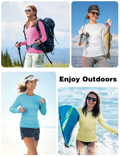Women's UPF 50+ Sun Protection Long Sleeve Shirt - Athletic Rash Guard with Thumb Holes