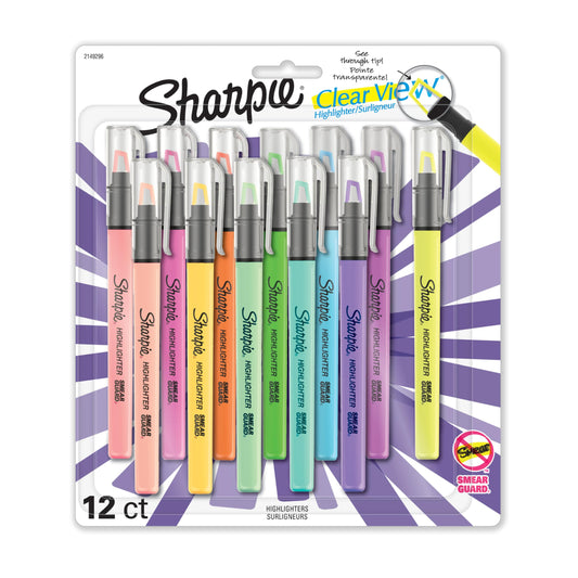 Sharpie Clear View Highlighters 8 Pack - Chisel Tip Assorted Fluorescent Colors School Office 1 Count (Pack of 12) Highlighter