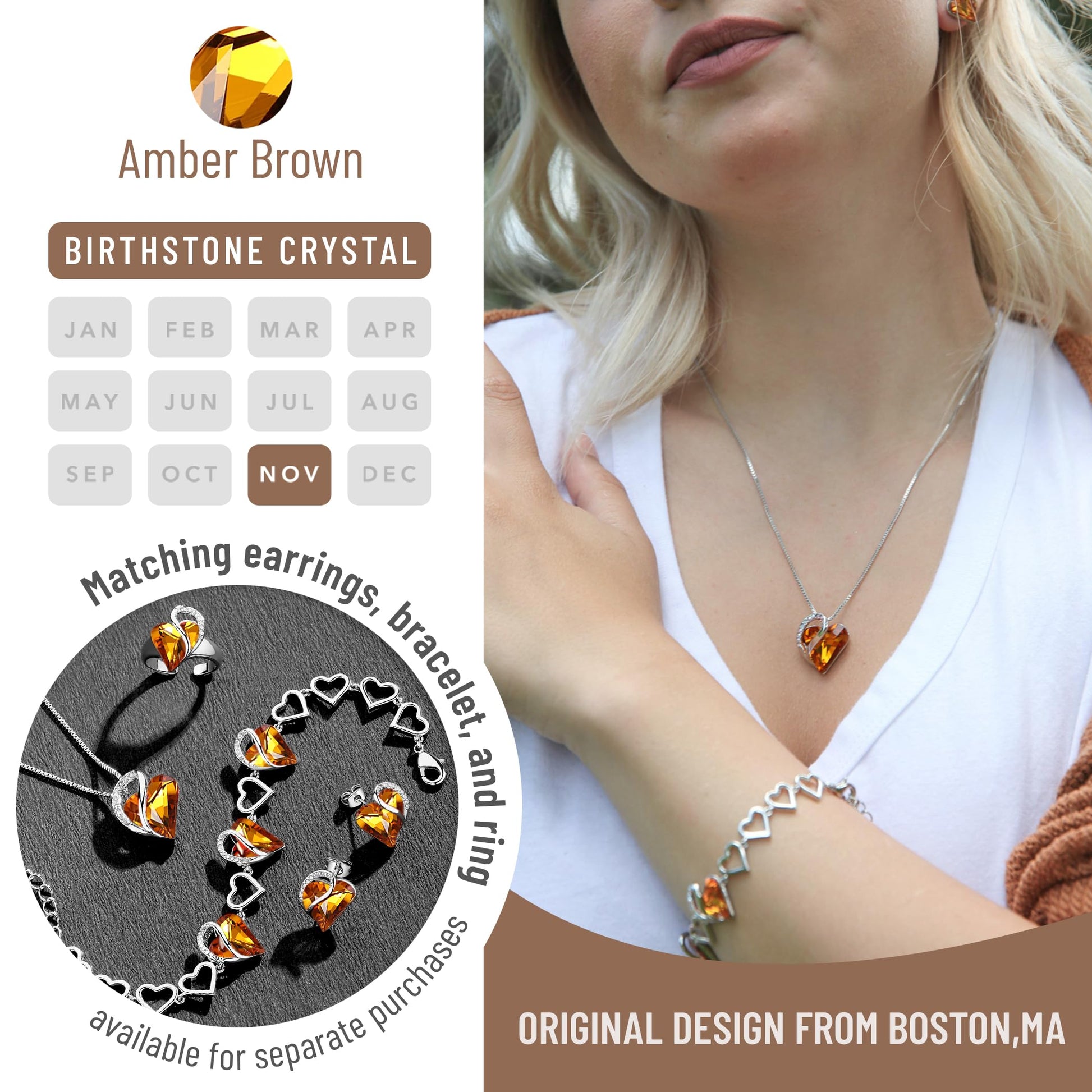 Infinity Love Birthstone Heart Necklace - 18K White Gold Plated Crystal Pendant Gift for Women