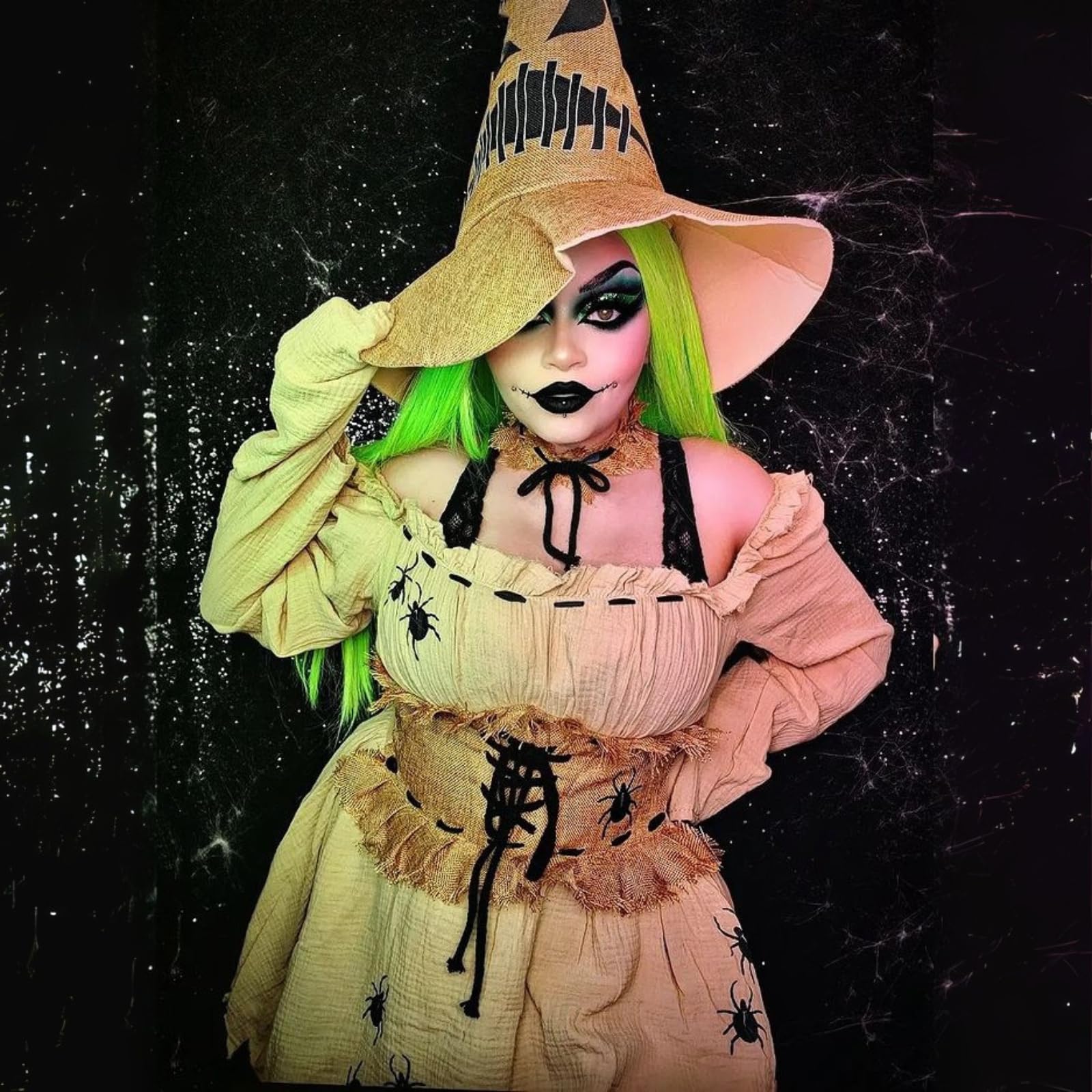 Bugged Out Baddie Costume - 3 Piece Halloween Outfit with Dress Choker Hat