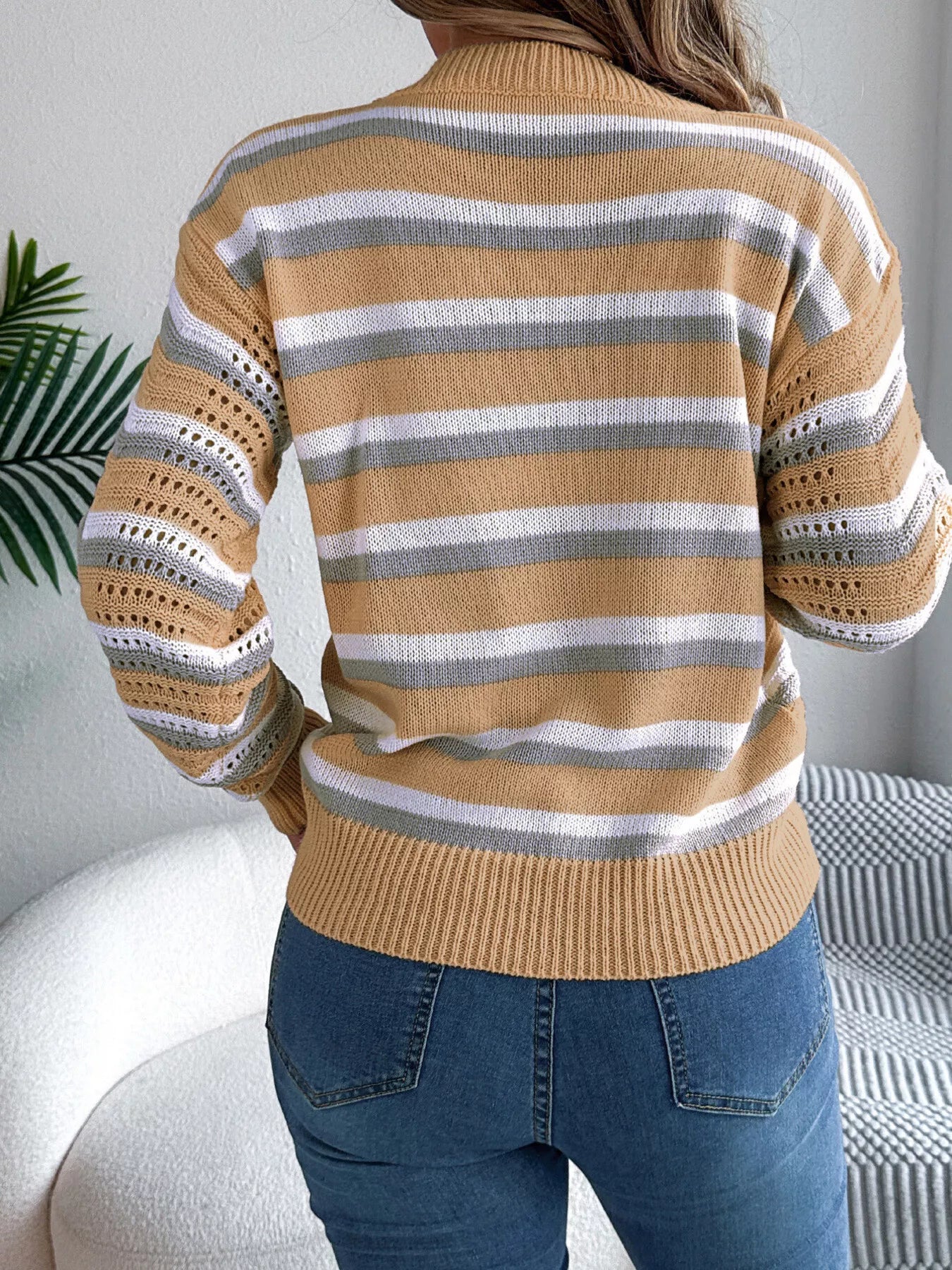 Striped Round Neck Long Sleeve Sweater