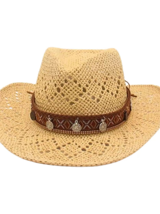 Boho Woven Cowboy Hat Mustard One Size