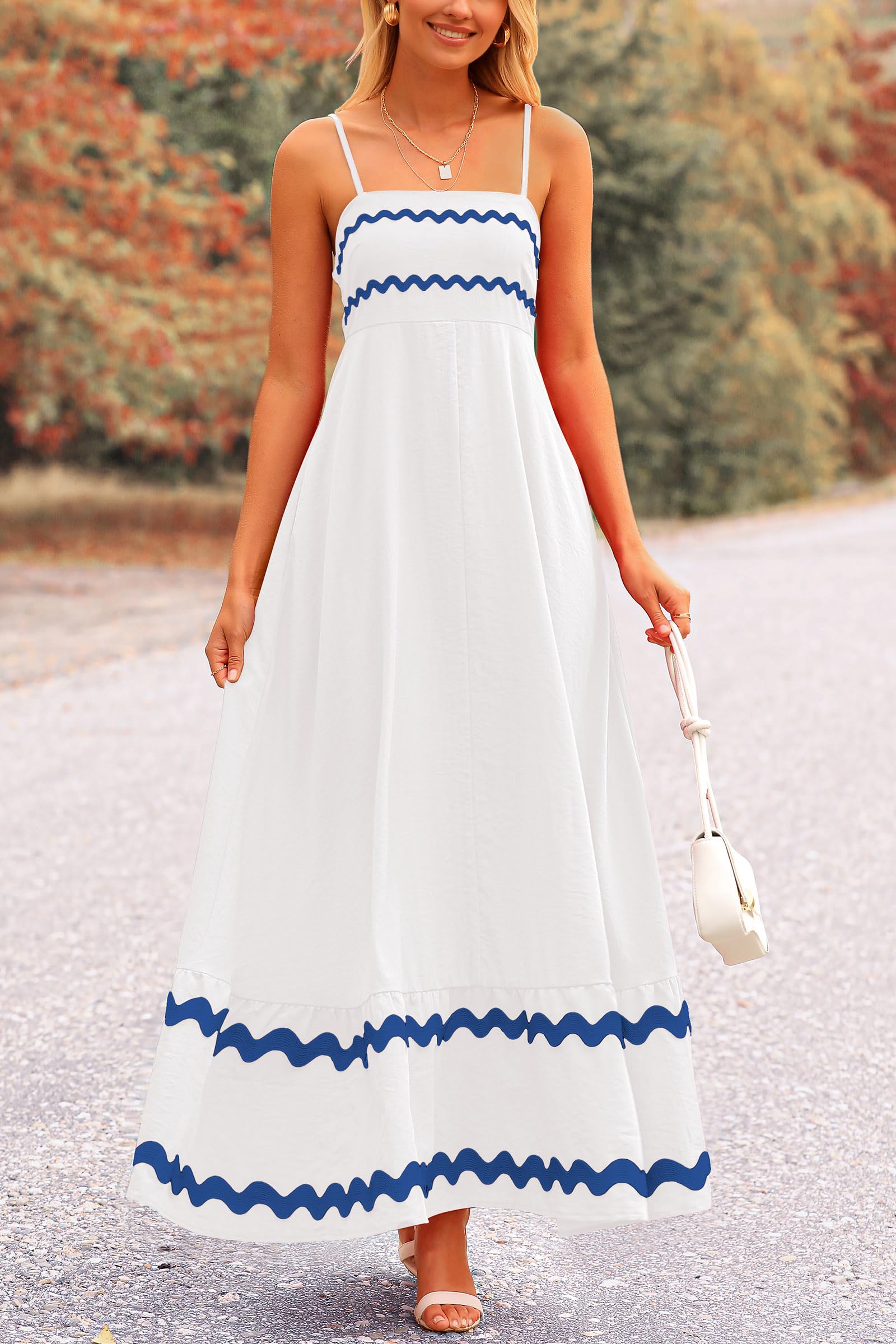 Blue Casual Dresses - Women's Sleeveless Spaghetti Strap Maxi Dress - Flowy Beach Ruffle