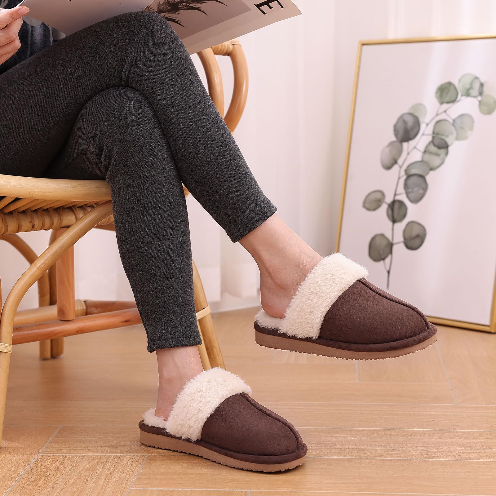 Fuzzy Memory Foam Slippers for Women - Fluffy Winter House Shoes Indoor Outdoor