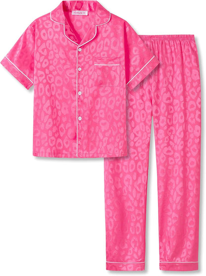 Girls Satin Pajama Set - Silky Button Down PJ with Shorts Size 6-16
