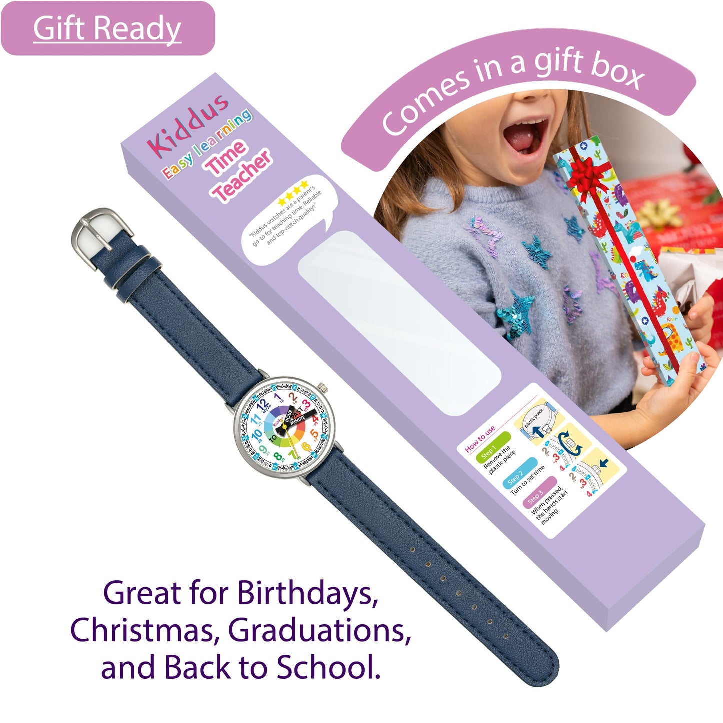 Kids Time Teacher Watch - Educational Analog Watch with Japanese Quartz Movement Ages 5-12