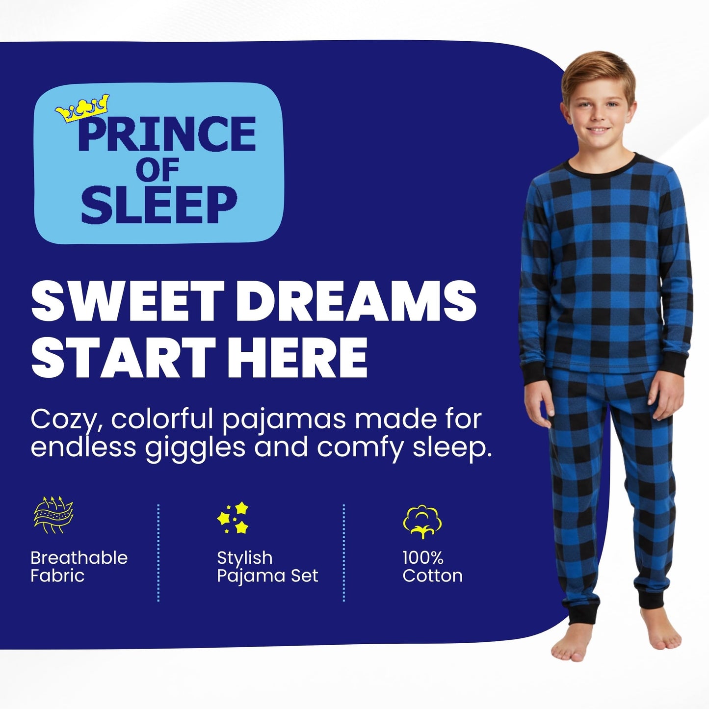 PRINCE OF SLEEP Boys Cotton Pajamas Sets