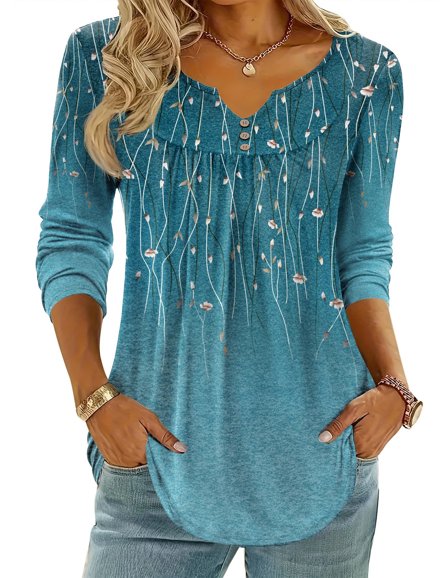 Women Long Sleeve V Neck Blouse - Casual Dressy Work Tunic Top with Pleated Detail 2025