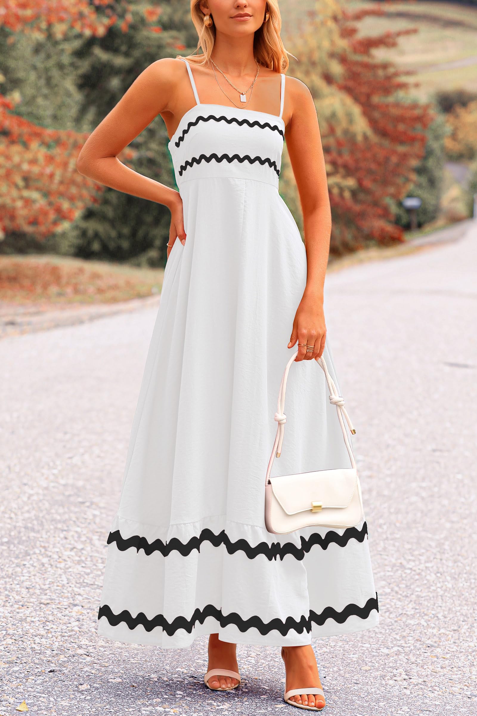 Blue Casual Dresses - Women's Sleeveless Spaghetti Strap Maxi Dress - Flowy Beach Ruffle