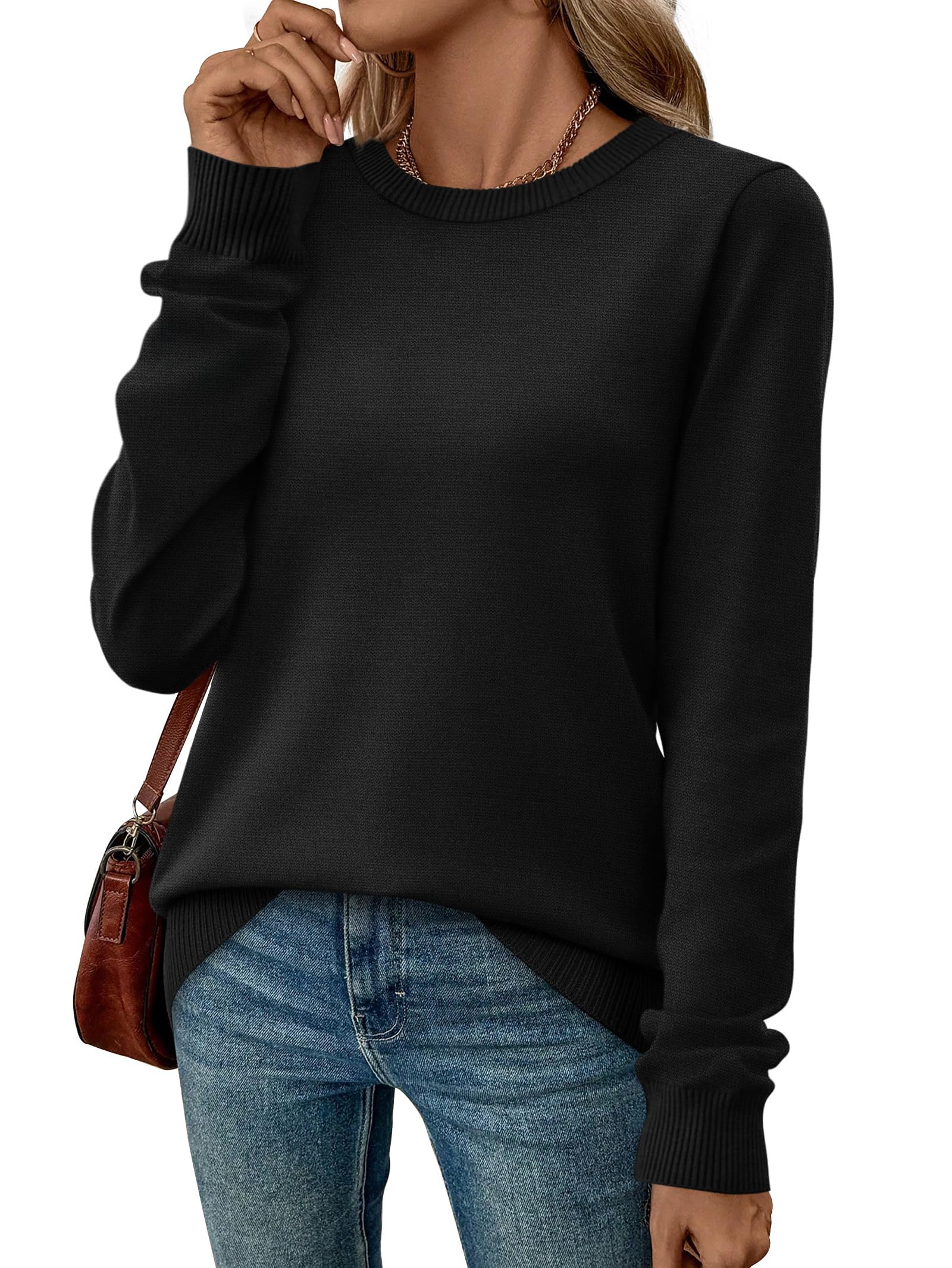 Women's Lightweight Sweaters - Long Sleeve Crewneck Pullover Tops