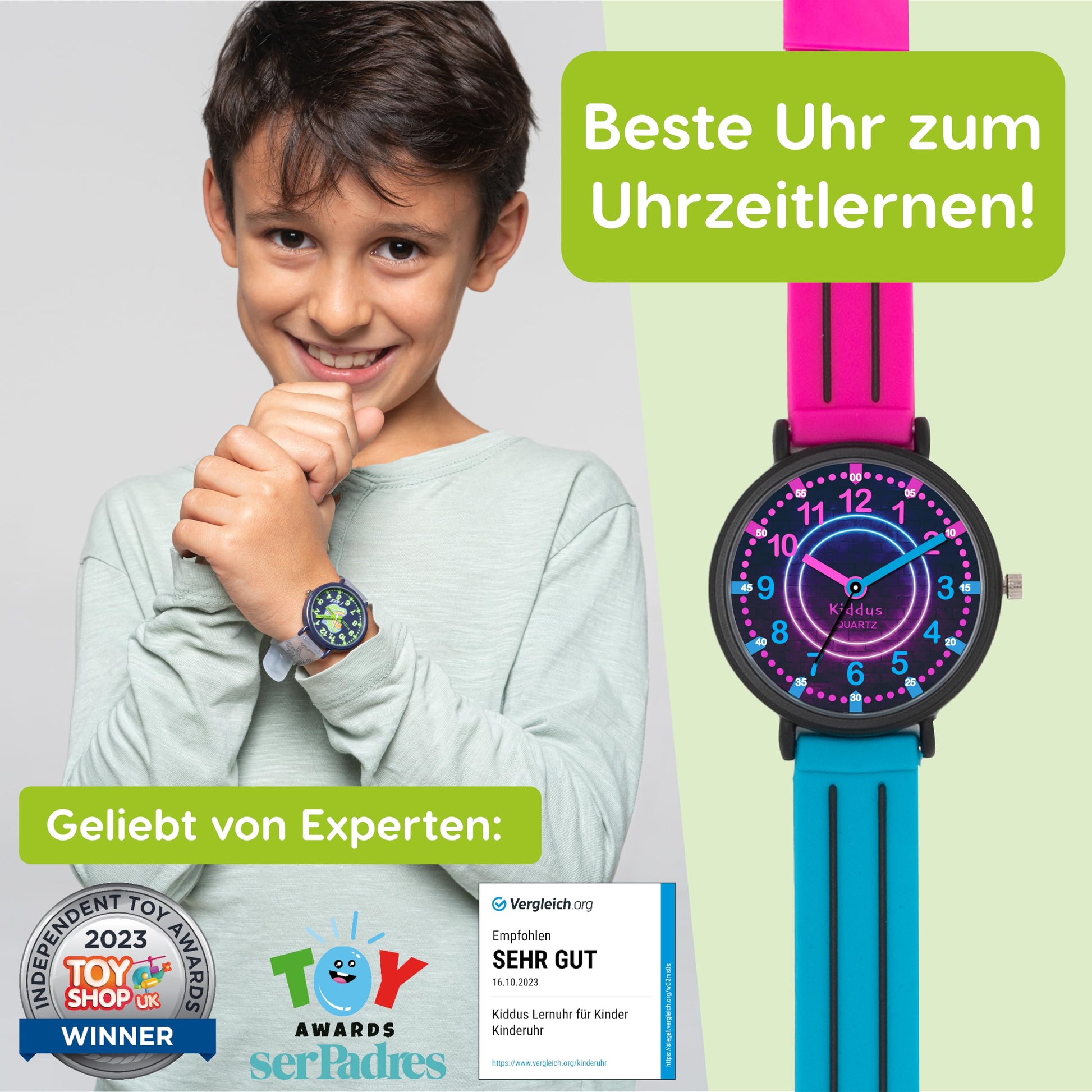 Kids Time Teacher Watch - Educational Analog Watch with Japanese Quartz Movement Ages 5-12